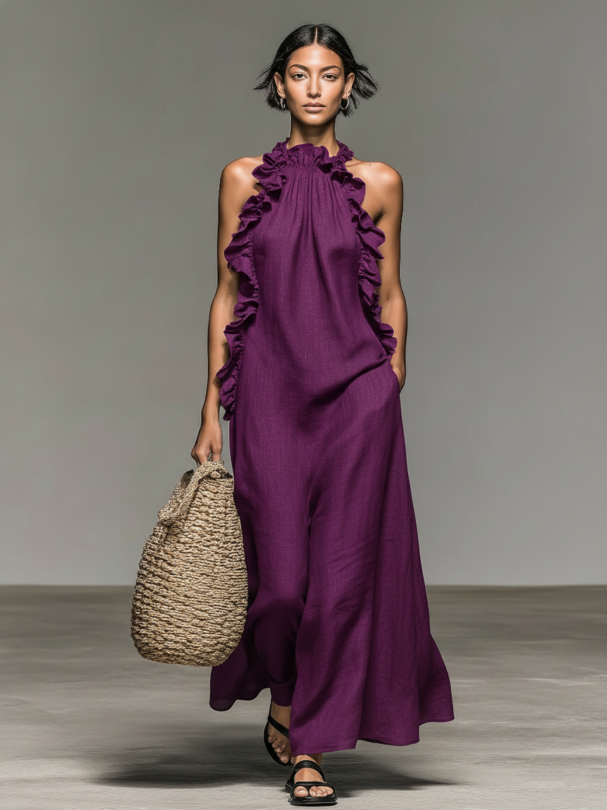 Serela - Abito Maxy con Volant e Tasche
