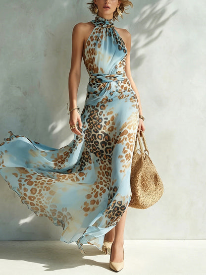 Leondra - Abito Maxi Fluido con Stampa Leopardo