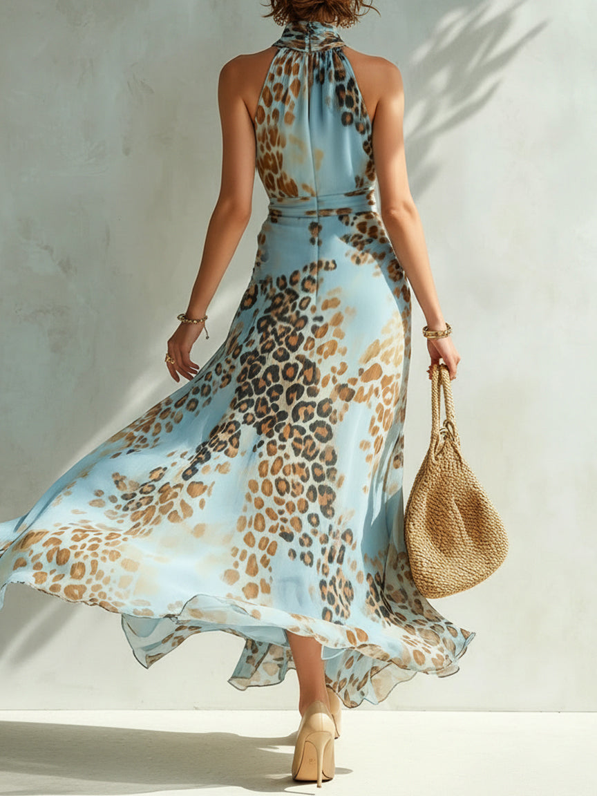 Leondra - Abito Maxi Fluido con Stampa Leopardo