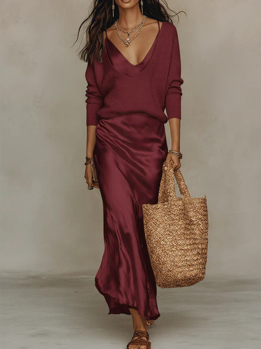 Alessia - Abito midi in satin fluido