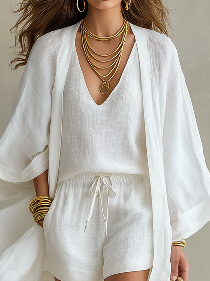 Imelda - Completo in lino a tre pezzi con cardigan