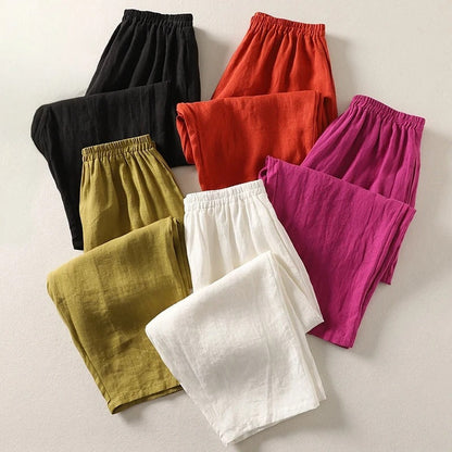 Amalia - Pantaloni in cotone e lino a gamba larga