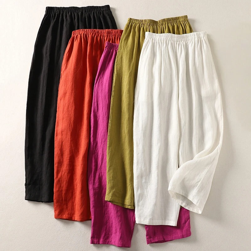 Amalia - Pantaloni in cotone e lino a gamba larga