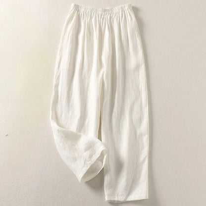 Amalia - Pantaloni in cotone e lino a gamba larga