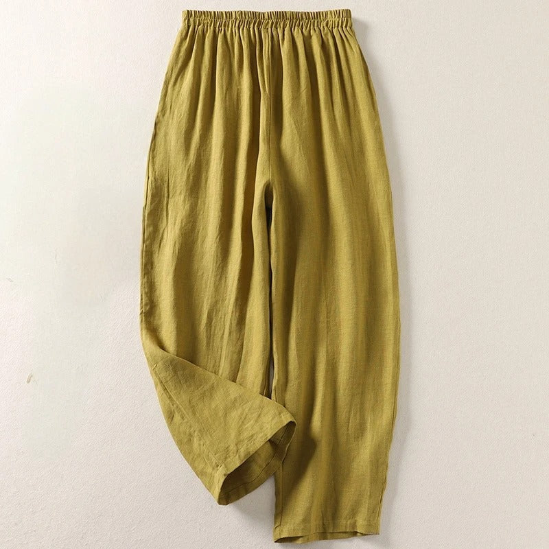 Amalia - Pantaloni in cotone e lino a gamba larga
