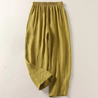 Amalia - Pantaloni in cotone e lino a gamba larga