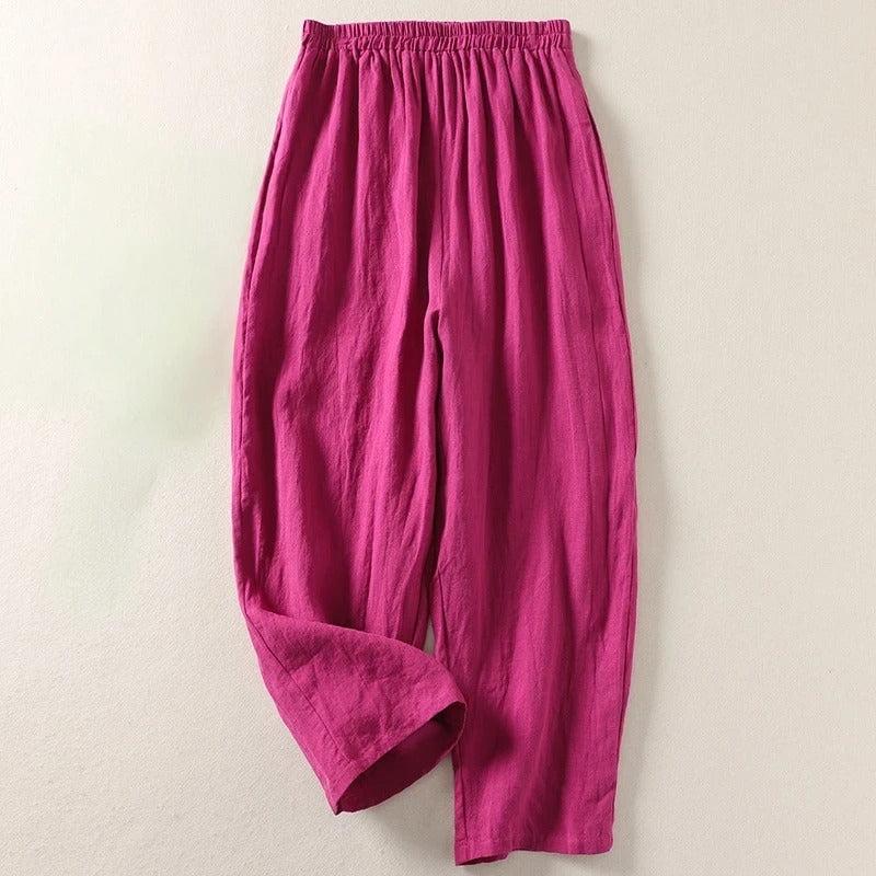 Amalia - Pantaloni in cotone e lino a gamba larga