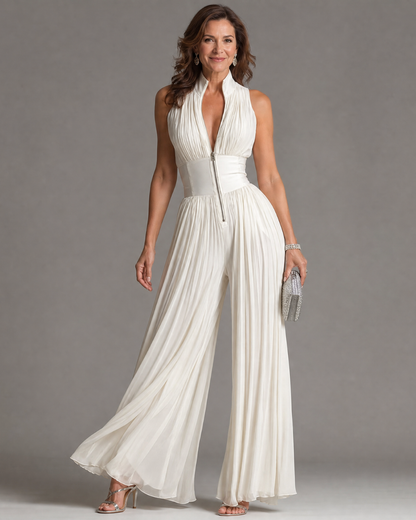 Kelley - Tuta Halterneck Pieghettata con Gamba Larga