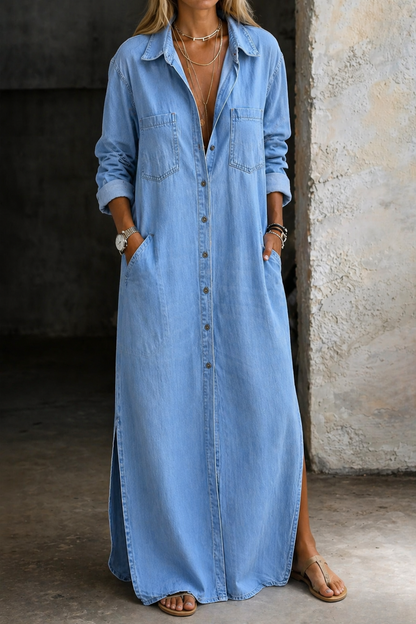 Velessa - Abito Camicia Maxi con Bottoni