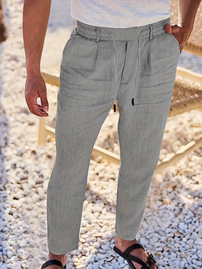 Avenor - Pantaloni in lino larghi con cordoncino