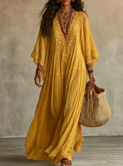 Ondina - Maxidress in Chiffon con Pizzo