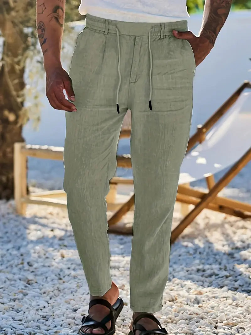 Avenor - Pantaloni in lino larghi con cordoncino