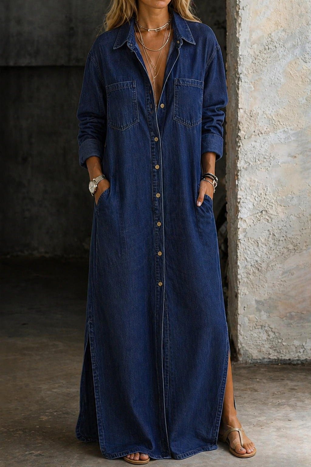 Velessa - Abito Camicia Maxi con Bottoni