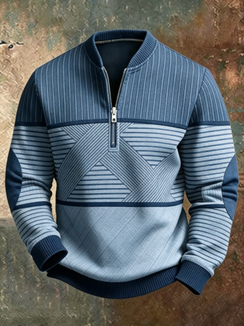 Falko - Maglione con mezza zip e motivo a blocchi