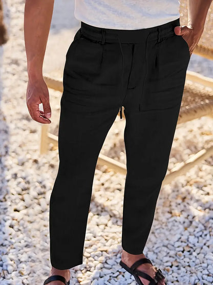 Avenor - Pantaloni in lino larghi con cordoncino