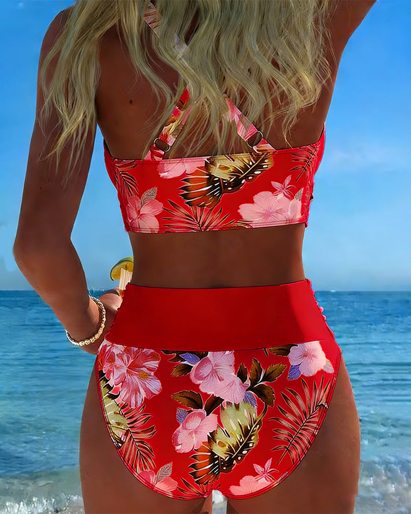 Tanisha - Set bikini floreale con alta sgambatura