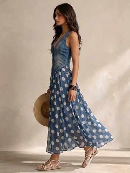 Jayne - Abito midi in chiffon a pois con bottoni