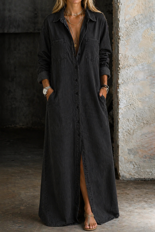 Velessa - Abito Camicia Maxi con Bottoni