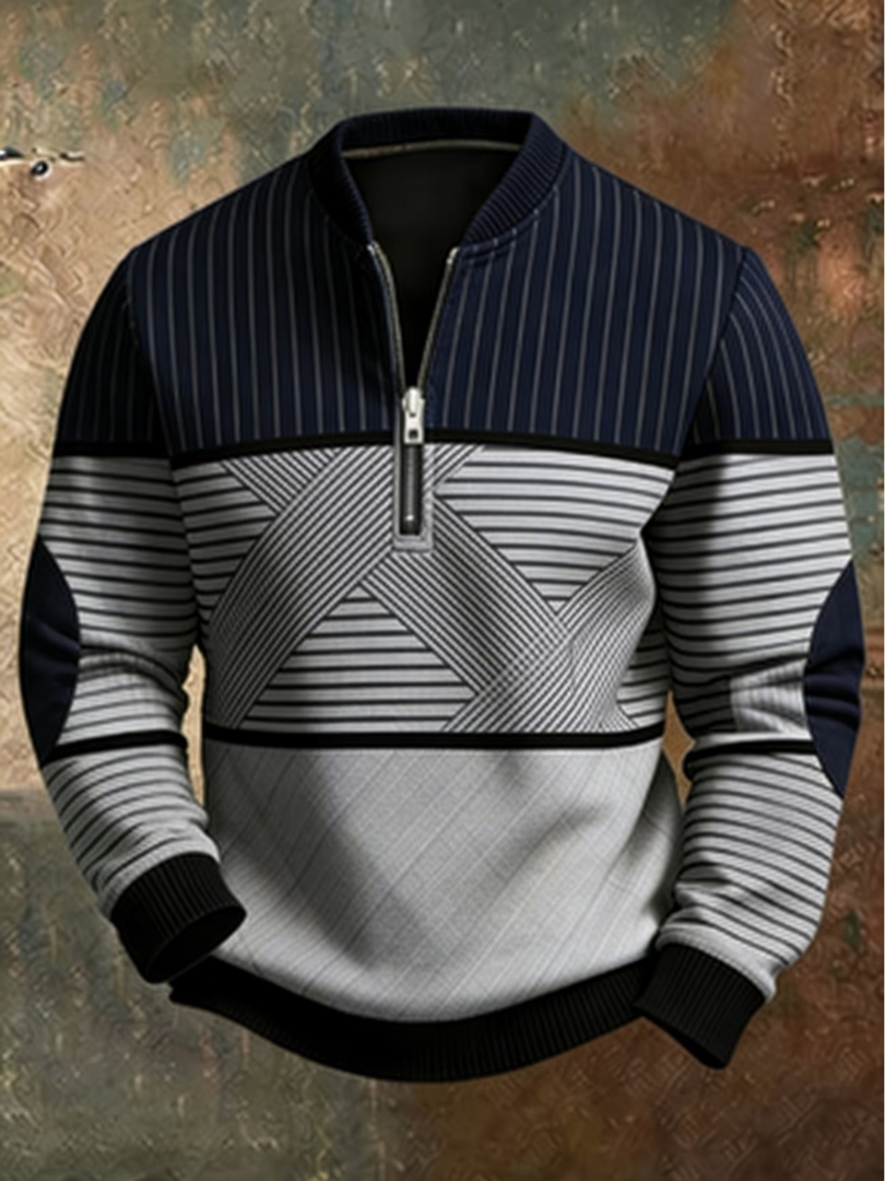 Falko - Maglione con mezza zip e motivo a blocchi