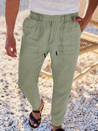 Avenor - Pantaloni in lino larghi con cordoncino