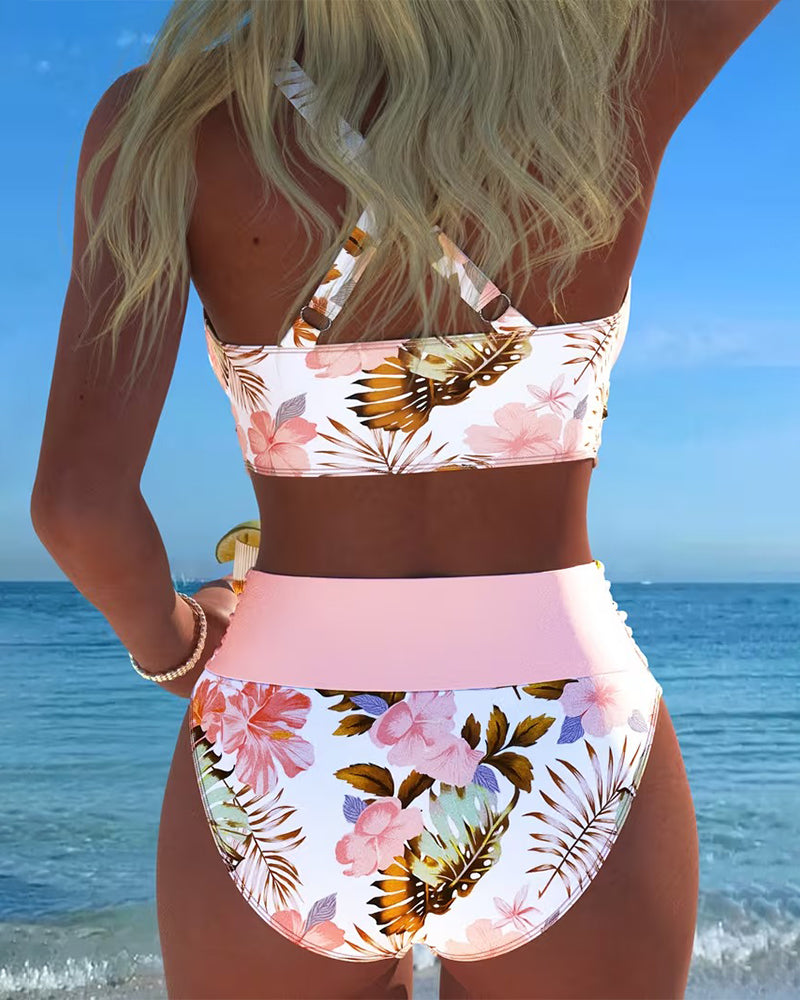 Tanisha - Set bikini floreale con alta sgambatura
