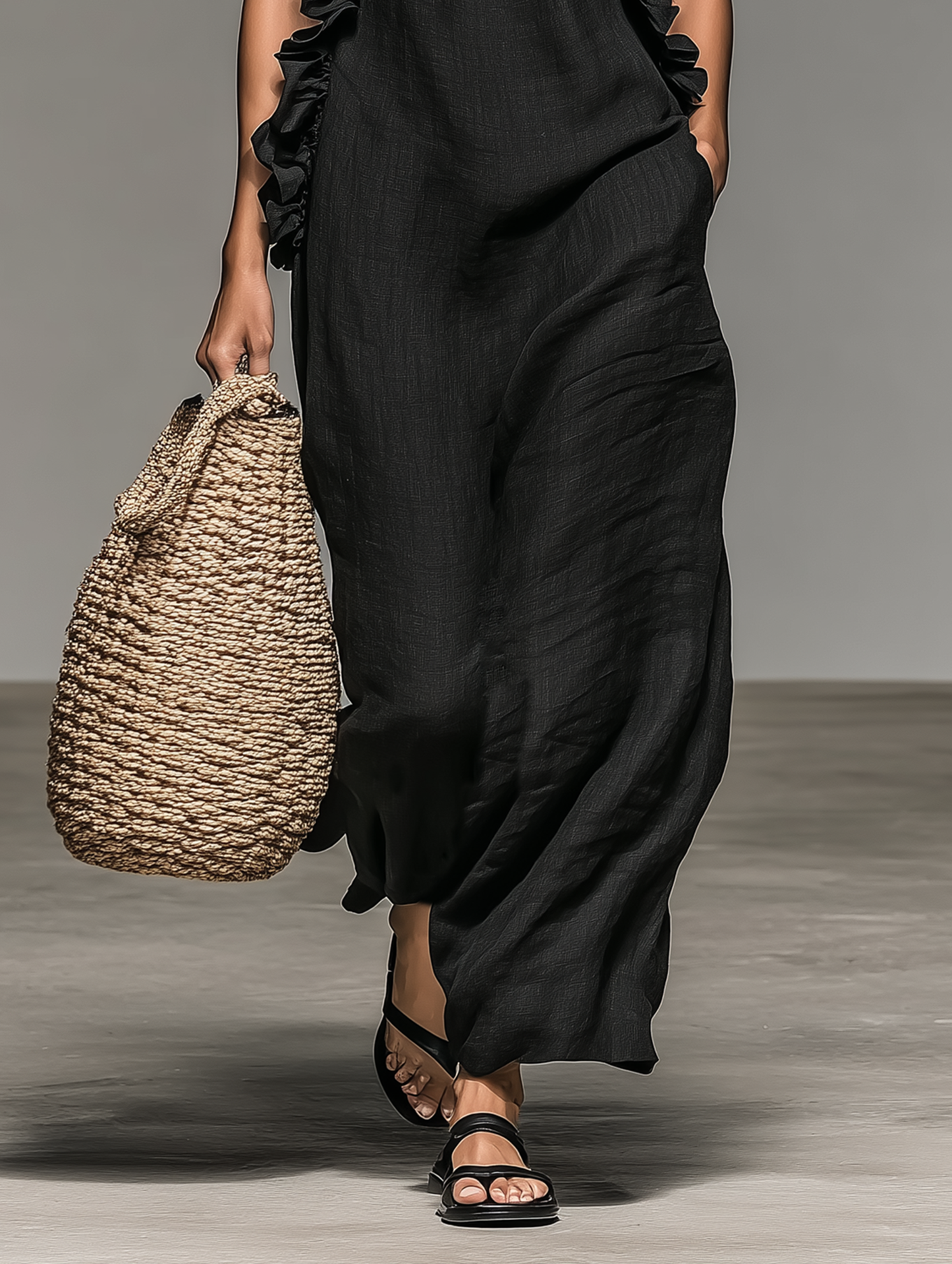 Serela - Abito Maxy con Volant e Tasche