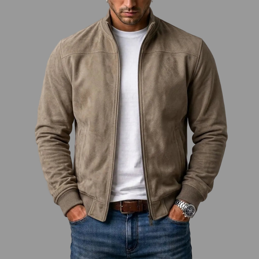 Fredric - Giacca bomber in suede con polsini a costine