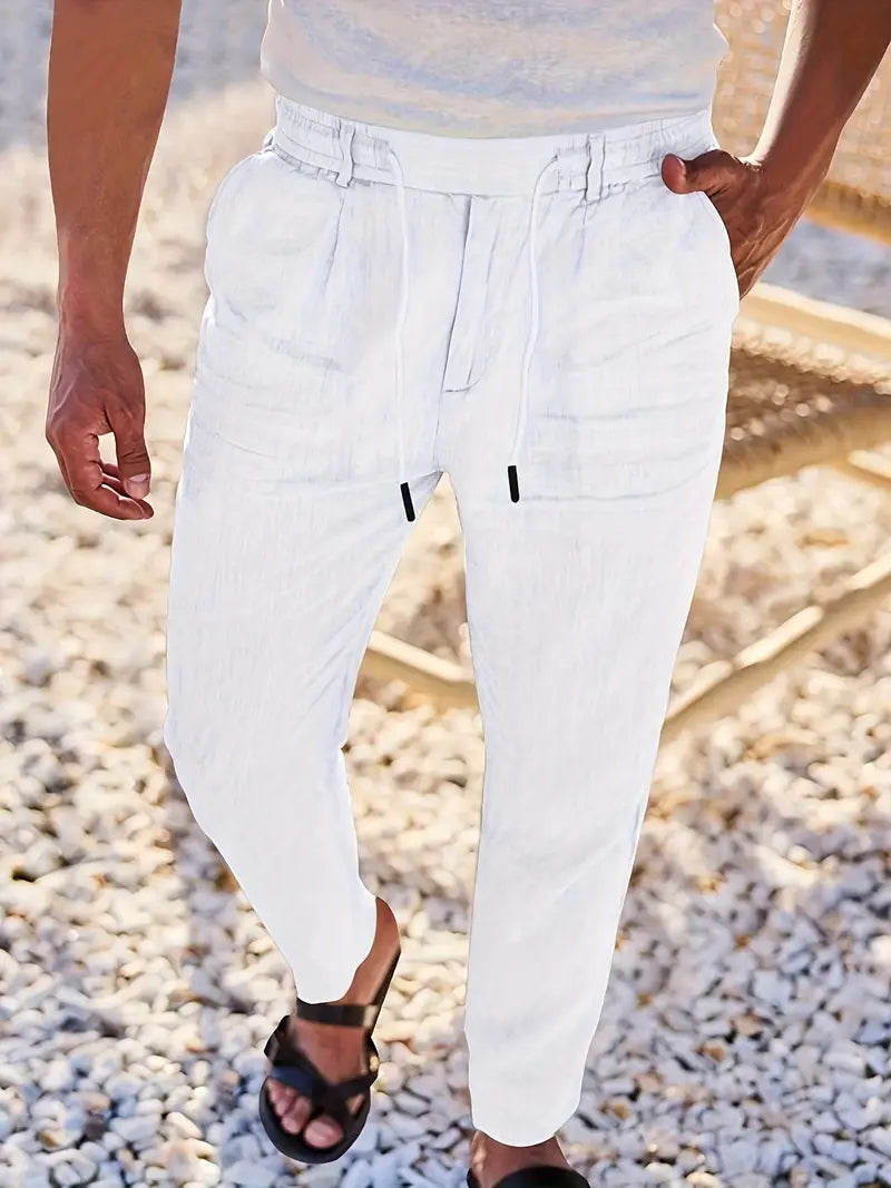 Avenor - Pantaloni in lino larghi con cordoncino