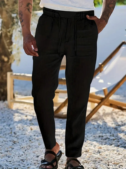 Avenor - Pantaloni in lino larghi con cordoncino