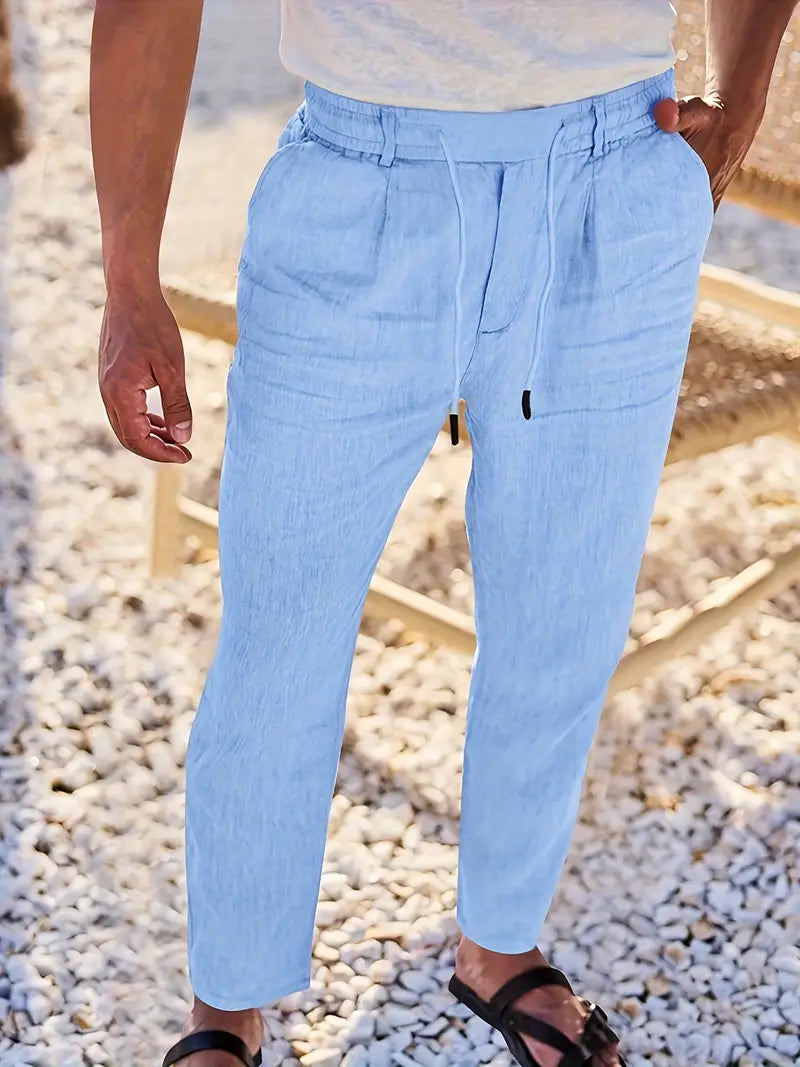 Avenor - Pantaloni in lino larghi con cordoncino
