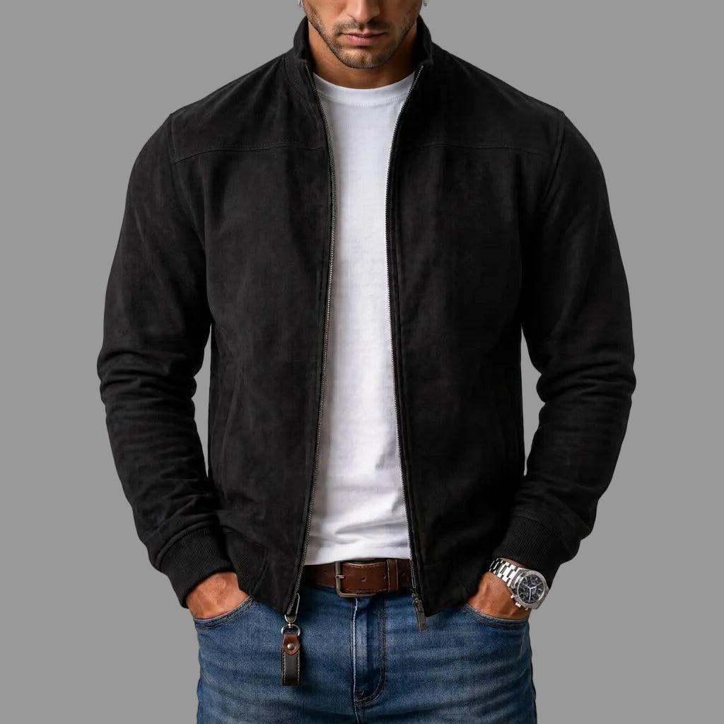 Fredric - Giacca bomber in suede con polsini a costine