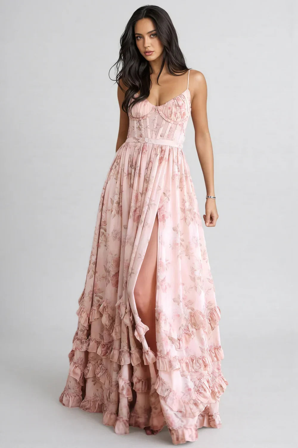 Lunara - Abito Boho con Rouches e Spacco