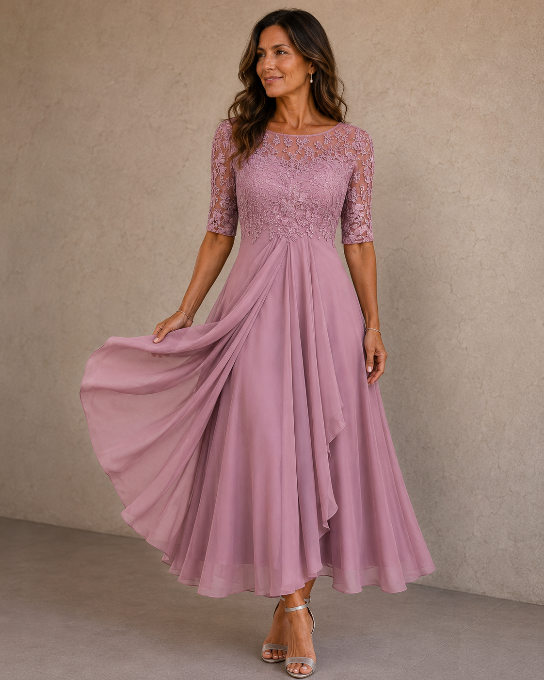 Annmarie - Abito da sera con pizzo e chiffon