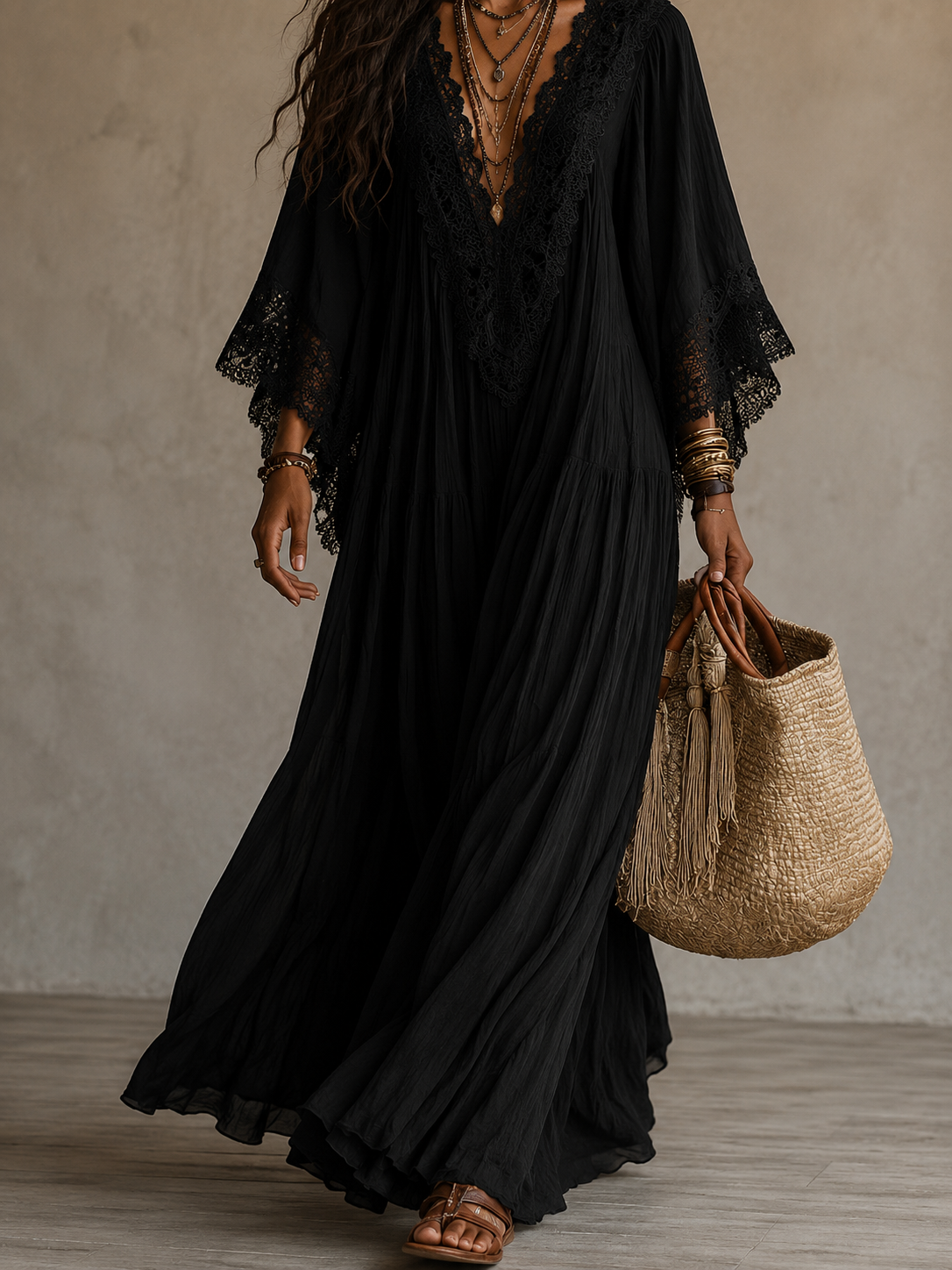 Ondina - Maxidress in Chiffon con Pizzo