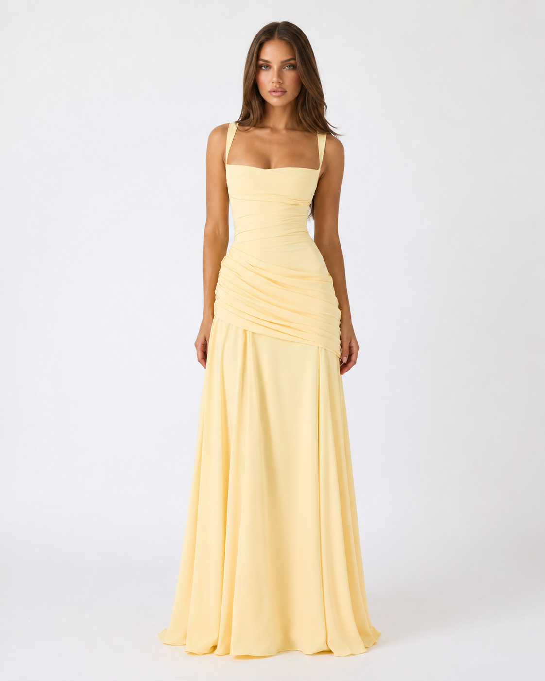 Lenara - Abito maxi drappeggiato con schiena con lacci