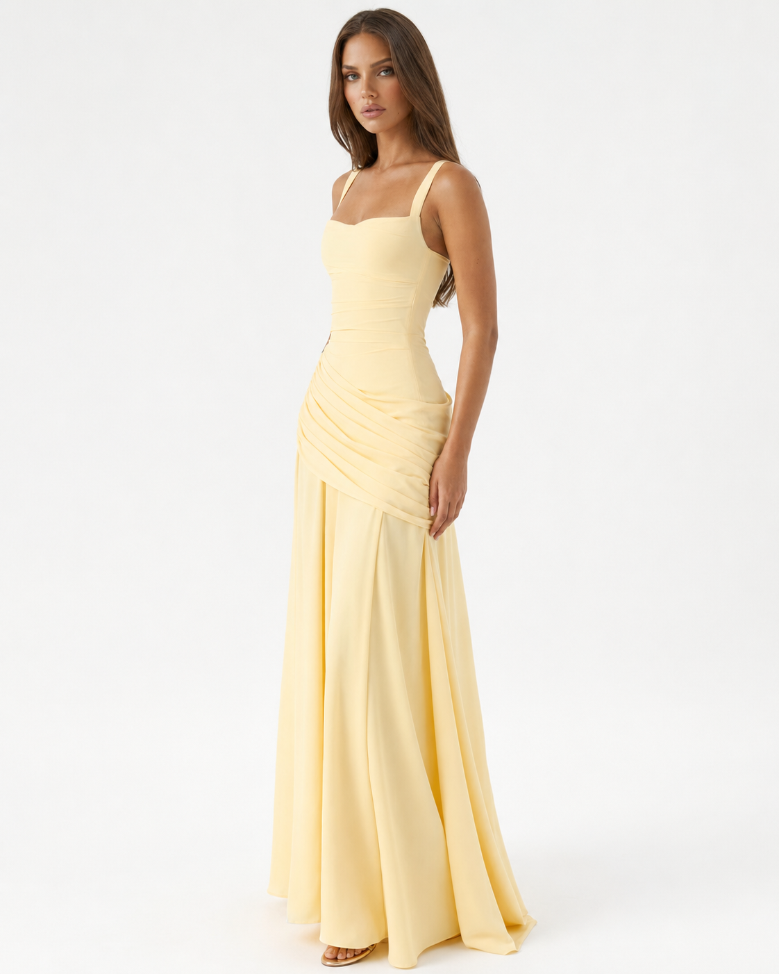 Lenara - Abito maxi drappeggiato con schiena con lacci