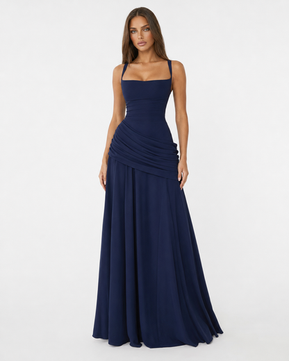 Lenara - Abito maxi drappeggiato con schiena con lacci