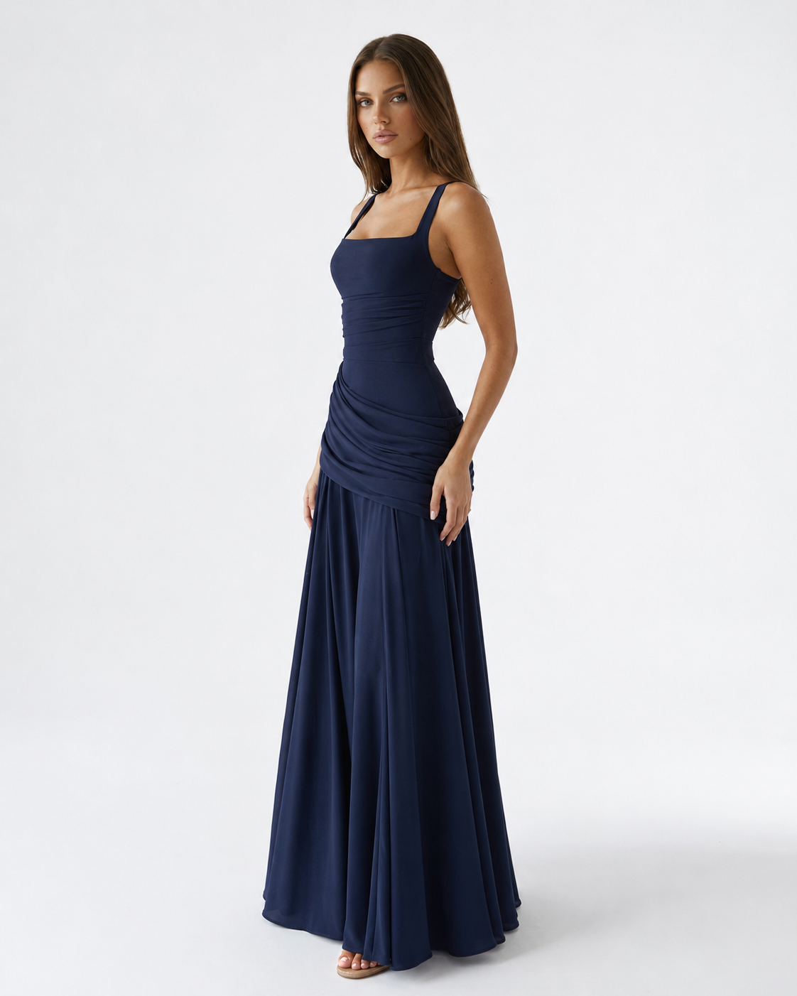 Lenara - Abito maxi drappeggiato con schiena con lacci