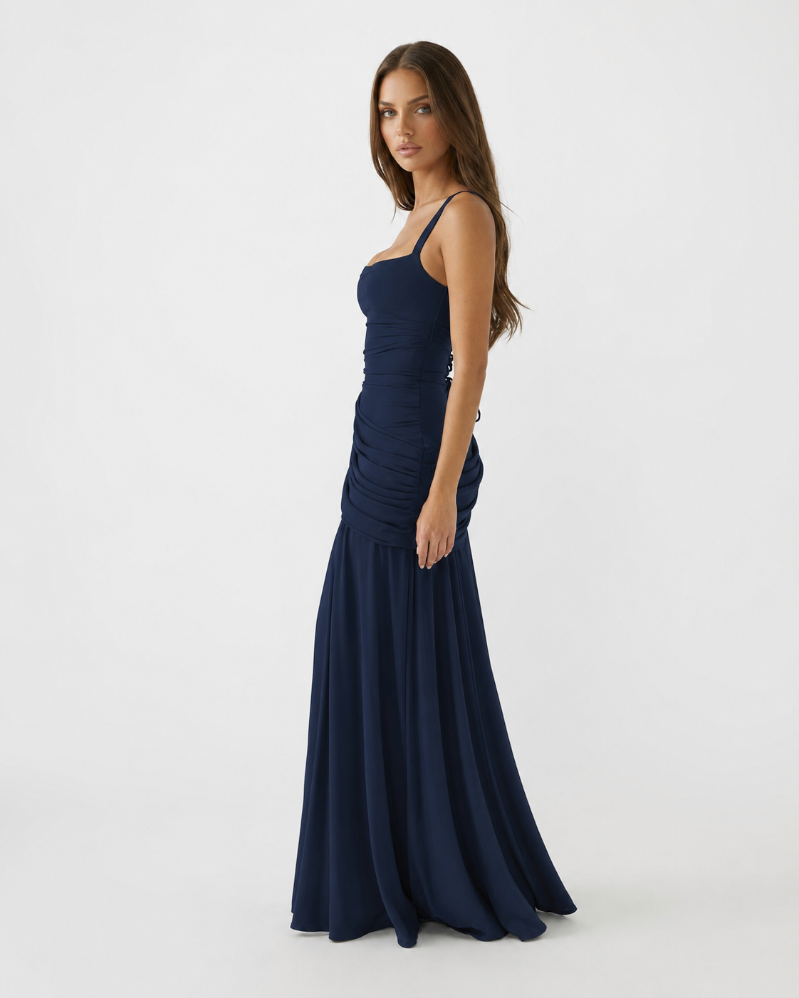 Lenara - Abito maxi drappeggiato con schiena con lacci
