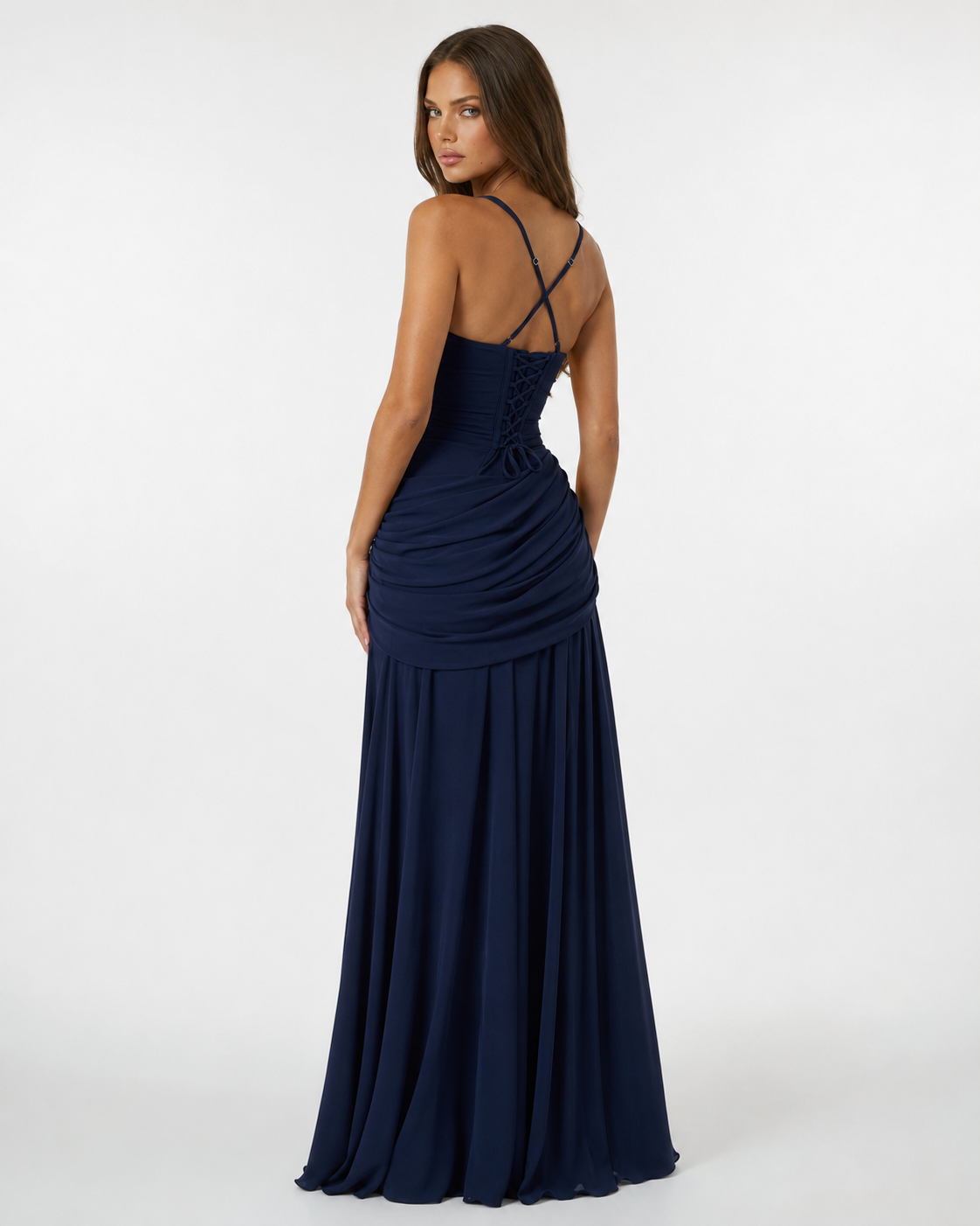 Lenara - Abito maxi drappeggiato con schiena con lacci