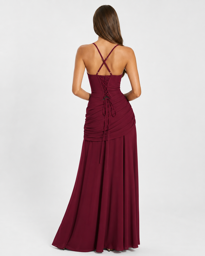 Lenara - Abito maxi drappeggiato con schiena con lacci