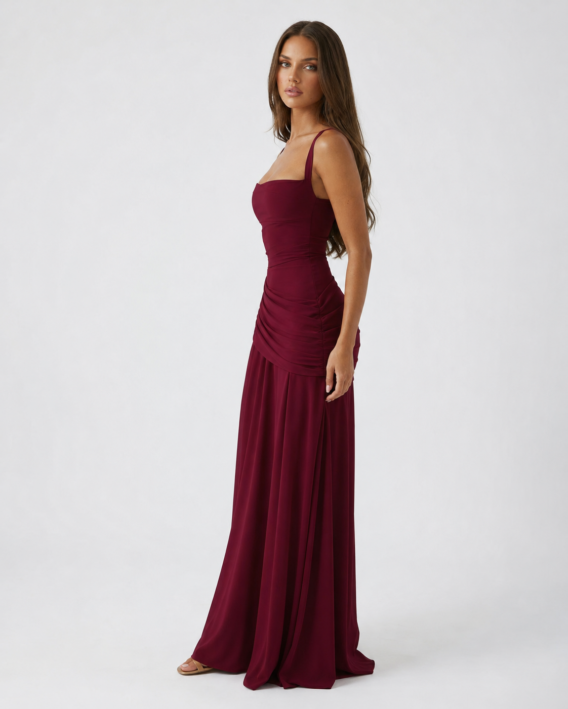 Lenara - Abito maxi drappeggiato con schiena con lacci