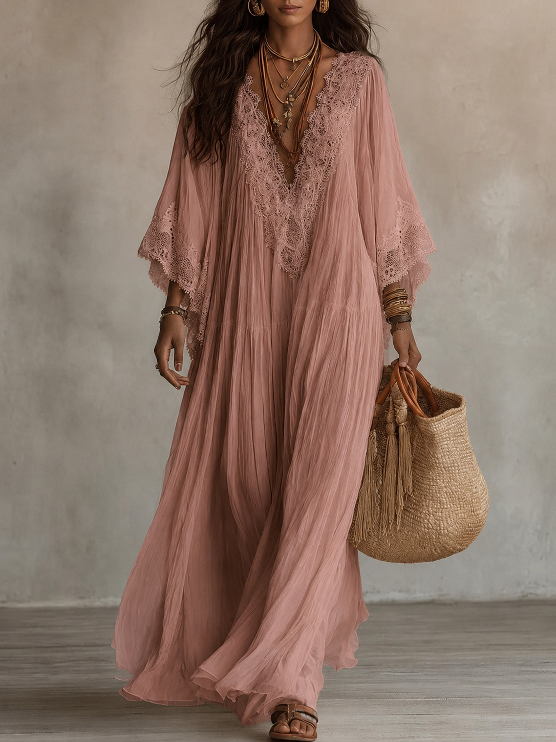 Rosalyn - Abito Maxiblu in Chiffon Color Crema