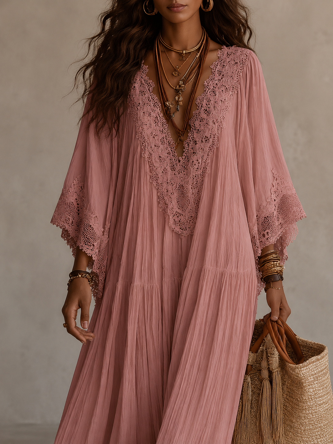 Rosalyn - Abito Maxiblu in Chiffon Color Crema