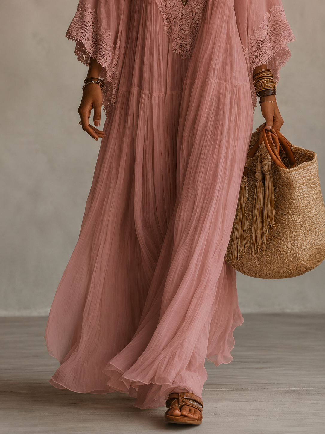 Rosalyn - Abito Maxiblu in Chiffon Color Crema