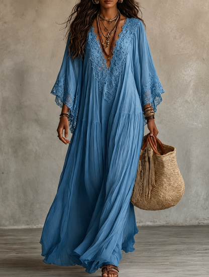 Rosalyn - Abito Maxiblu in Chiffon Color Crema