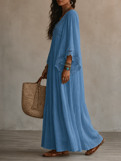Rosalyn - Abito Maxiblu in Chiffon Color Crema