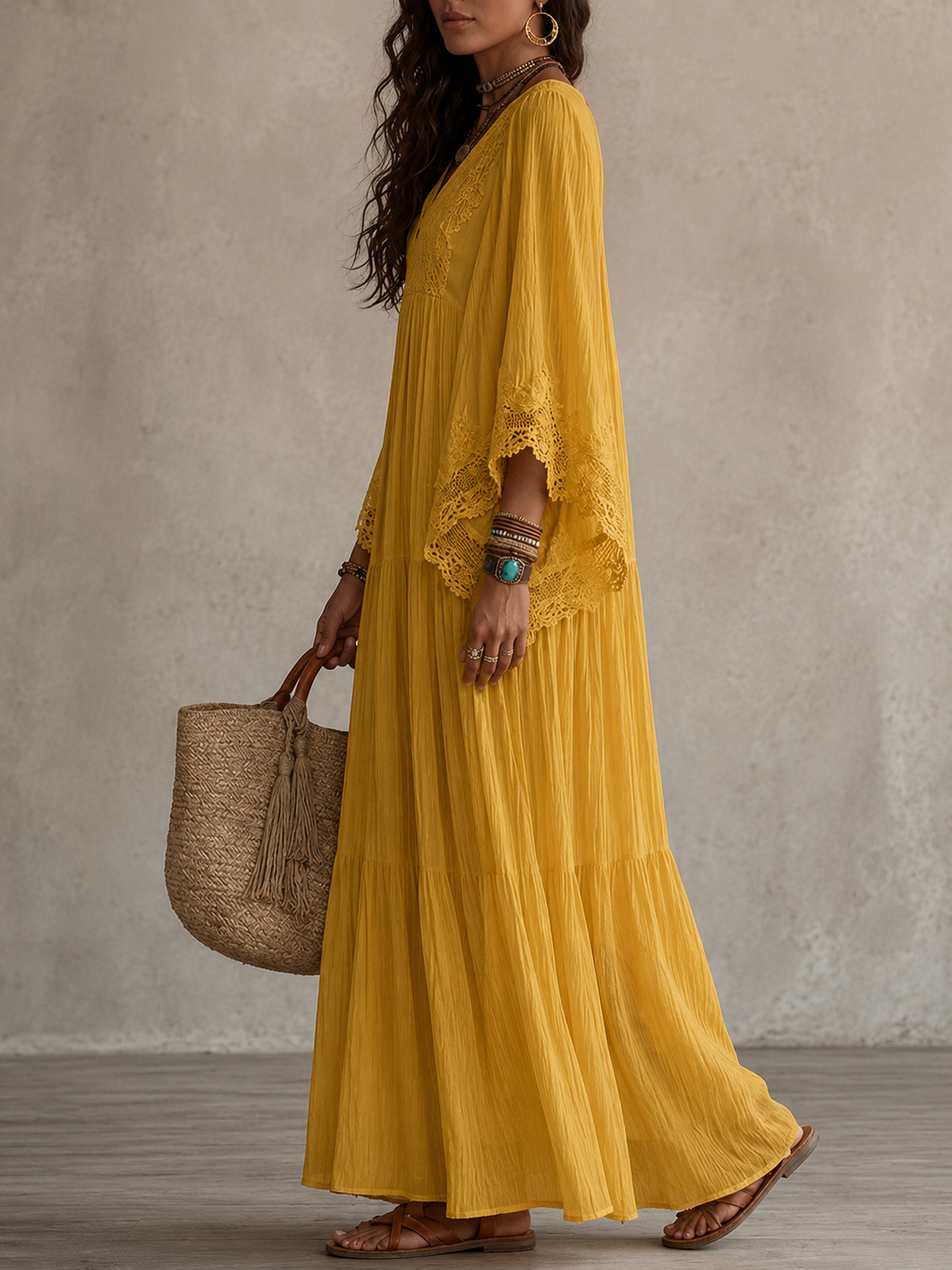 Rosalyn - Abito Maxiblu in Chiffon Color Crema