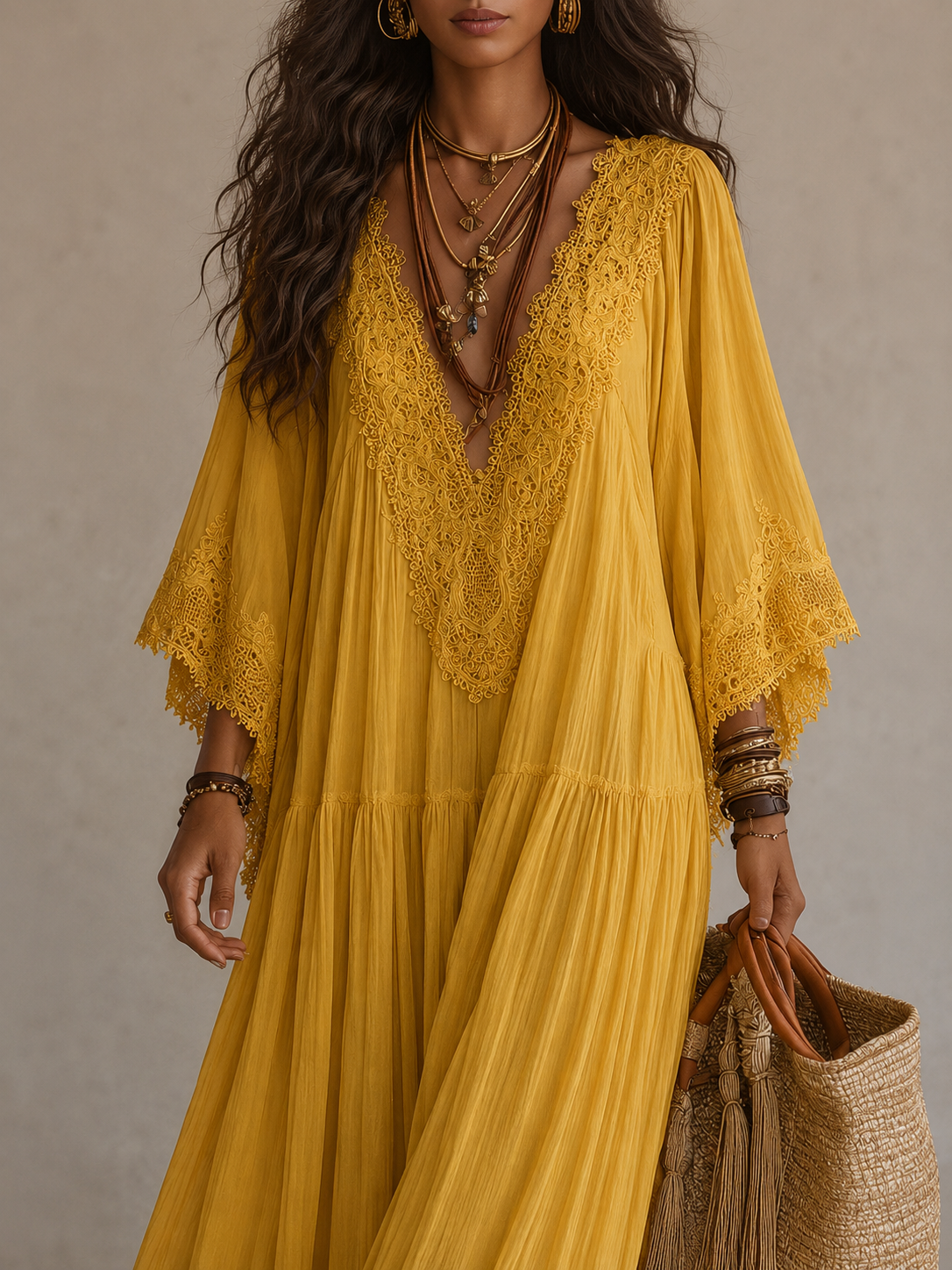 Rosalyn - Abito Maxiblu in Chiffon Color Crema