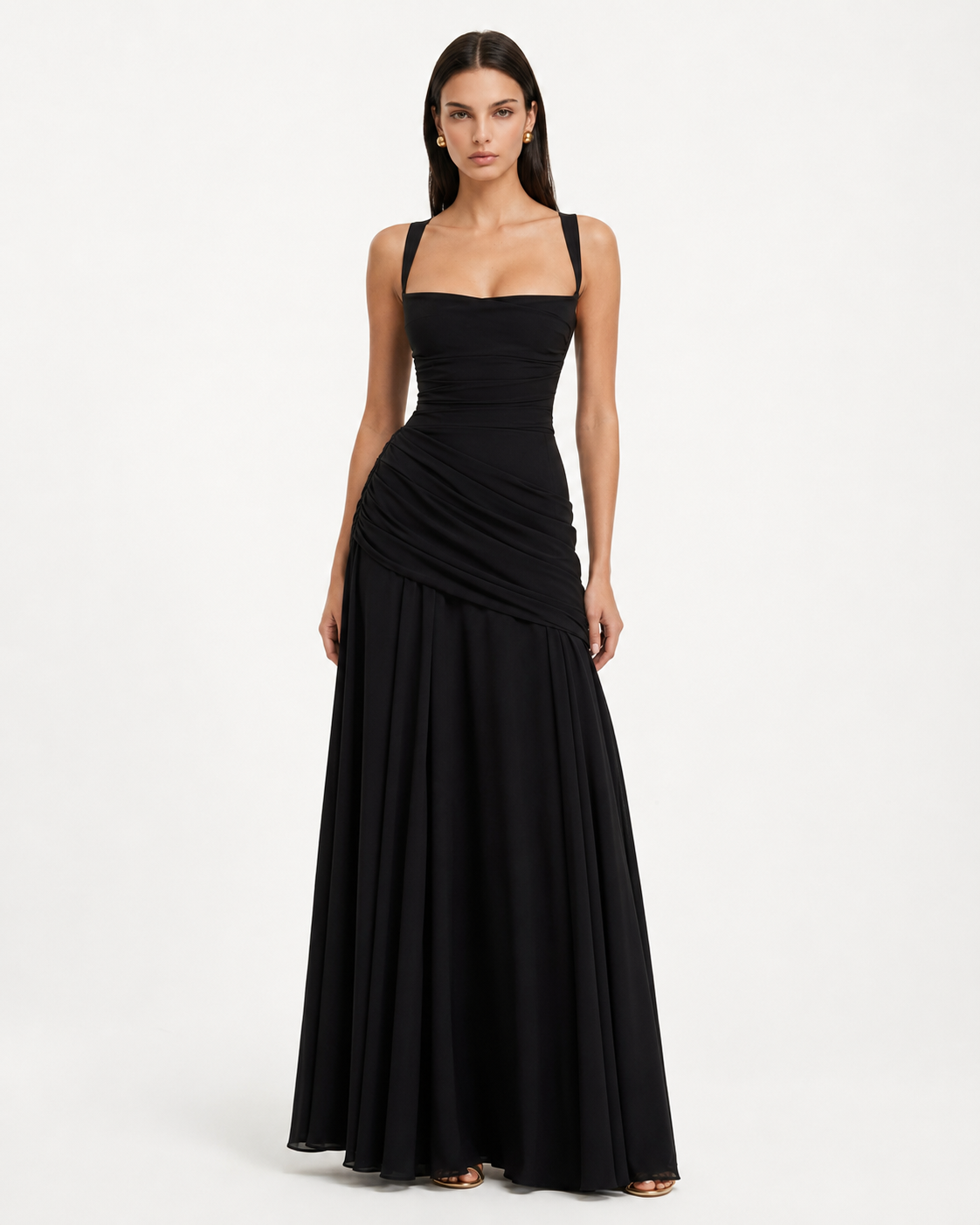 Lenara - Abito maxi drappeggiato con schiena con lacci